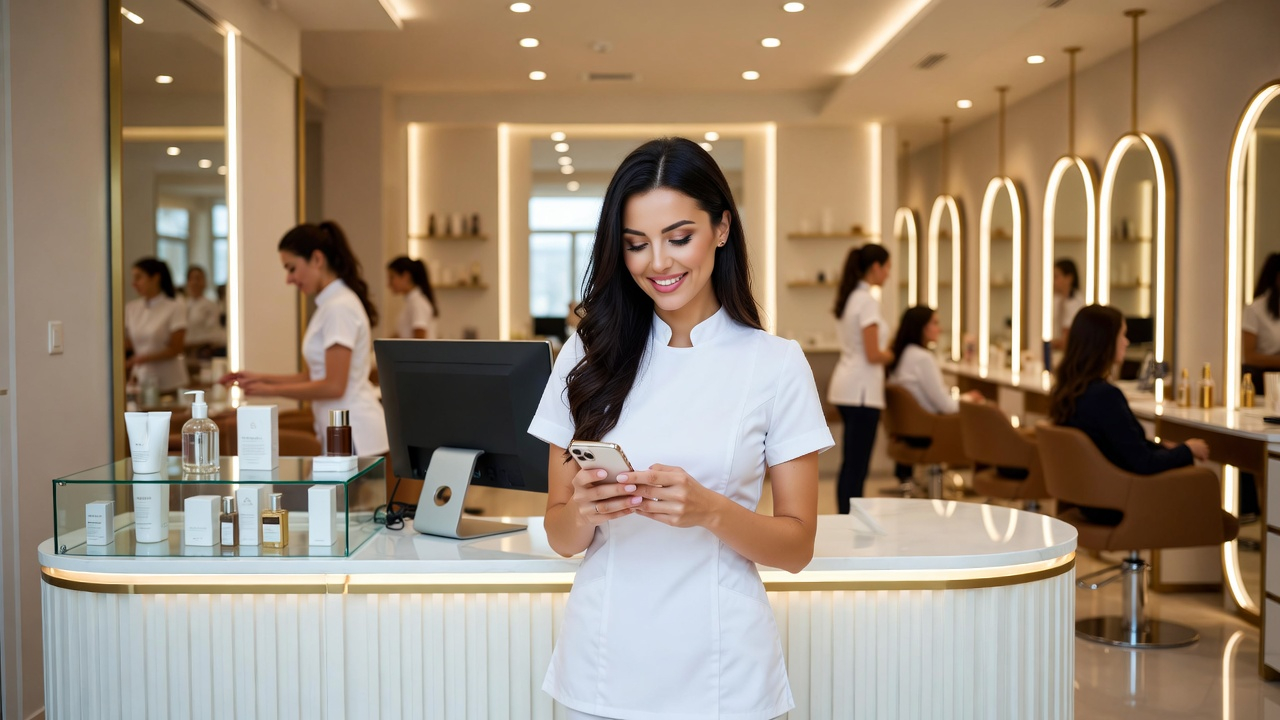 Beauty business owner managing messages